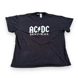 Vintage 2005 AC/DC Back in Black Band T-Shirt Black Rockware Graphic Tee Mens L